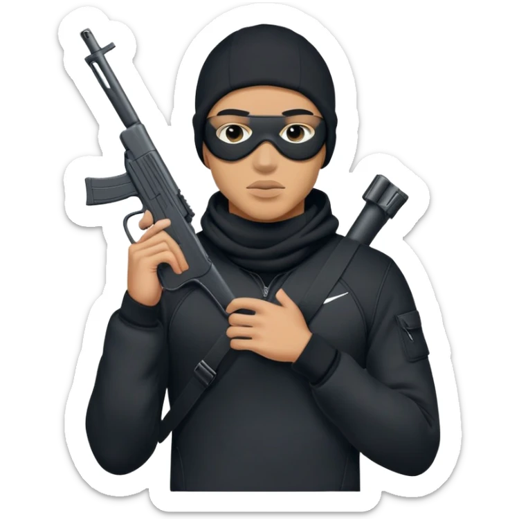 lightsking guy wearing a nike ski mask wearing black shirt and black jeans with a gun in his pocket sticker