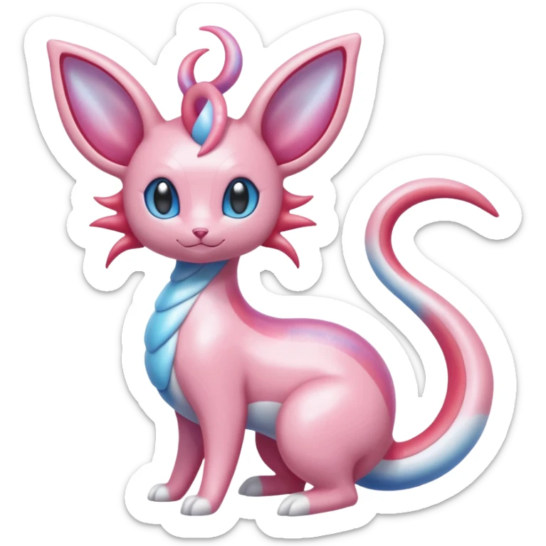 Shiny Pastel Translucent Sparkly Skitty-Milotic-Sylveon-Lumineon-Dragonair-Fakémon-hybrid-creature (full body)  sticker