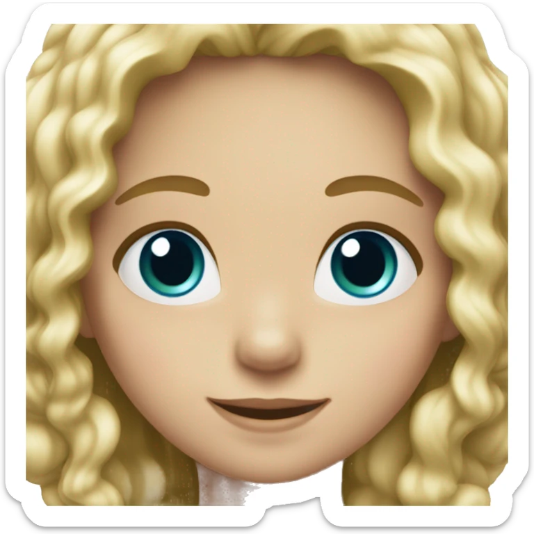 Girl, blond wavy hair with the ends color blue, green eyes, white skin and a sweet smile sticker