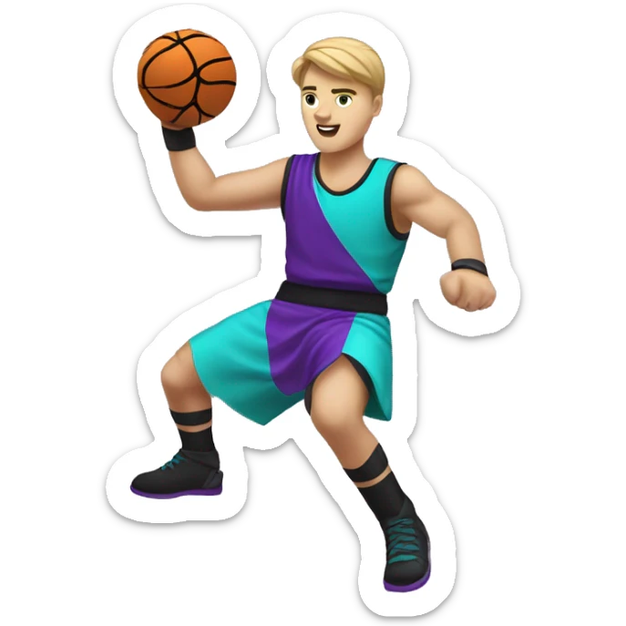 Caucasian youth gladiator playing basketball wearing purple black and aqua sticker