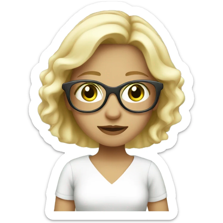 girl with blonde hair and glasses green eyes in a park with white dress sticker