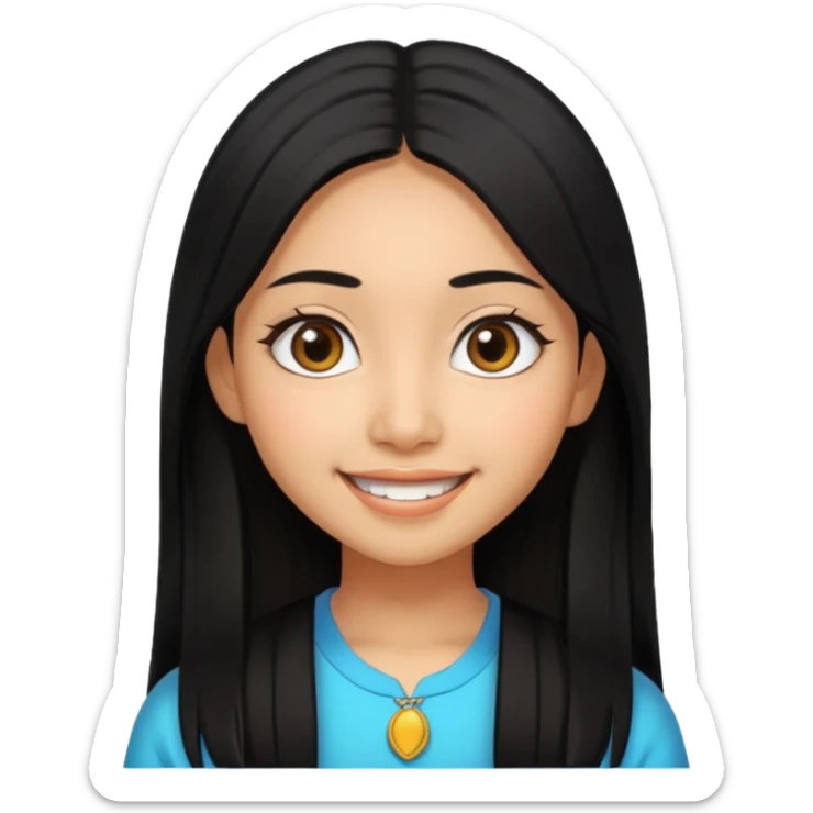 20 yr old asian woman hair  center part big eyes big smile tanned skin straight black hair hippie part hair  sticker