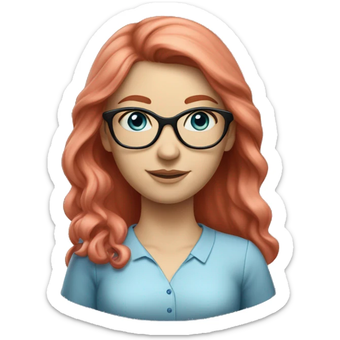 White-girl-with-long-hair-red-head-blue-eyes-wearing-glasses-blouse-formal-pink sticker