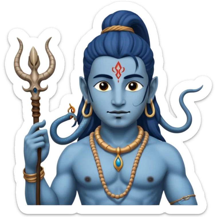 Mahadev real god  shiv not like cartoon  blue body and trishul and and had damru and nack around sanke  sticker