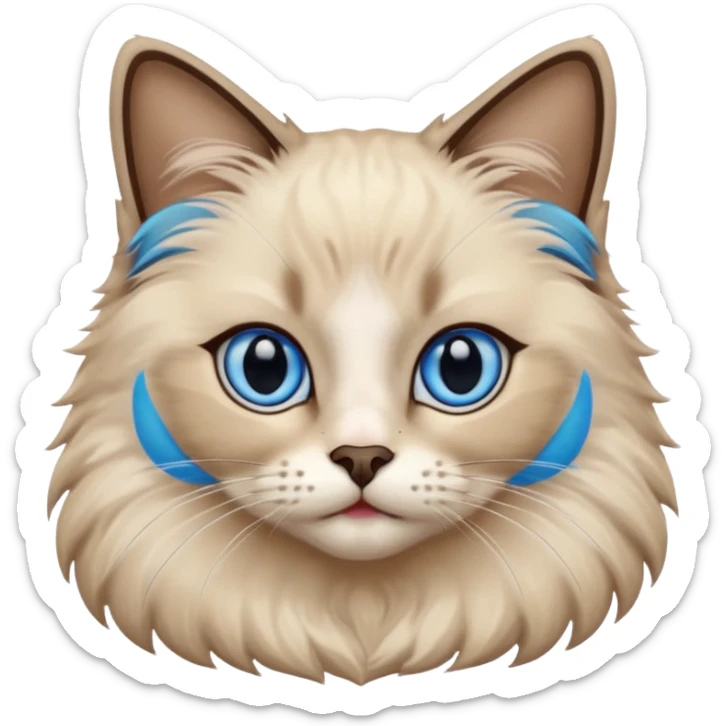 Ragdoll cat, with dark nose/center face area with surrounding beige fur, bright blue eyes sticker