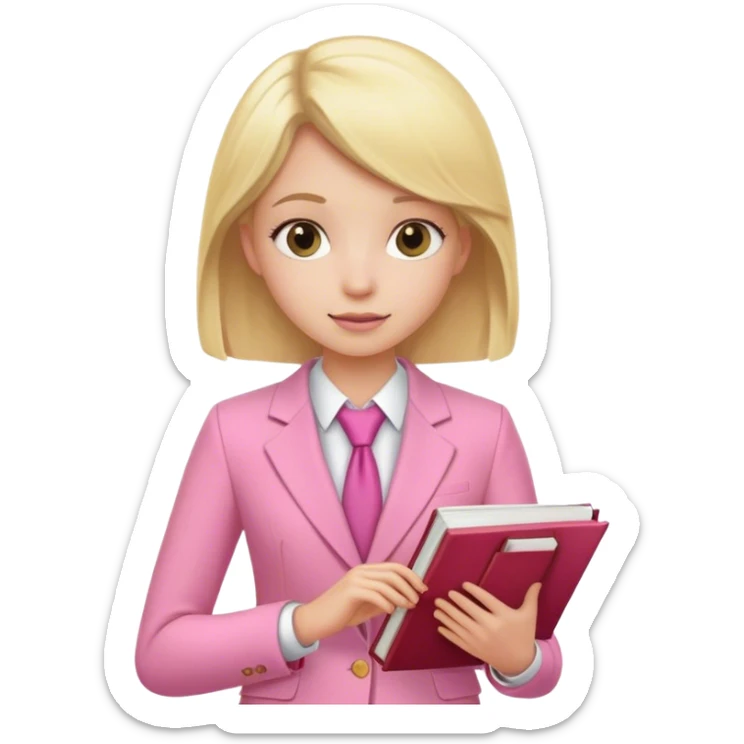 Blond girl pink suit book note  sticker