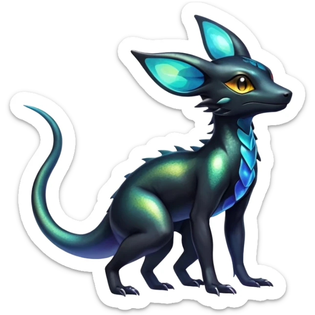 Colorful Iridescent Exotic Salandit-Aurorus-Umbreon-Fakémon-hybrid-creature (full body)  sticker