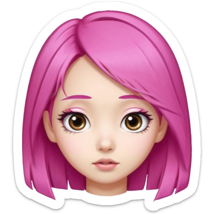 An Asian girl with pink hair, big eyes, thick eyebrows, and long eyelashes; only her head... sticker
