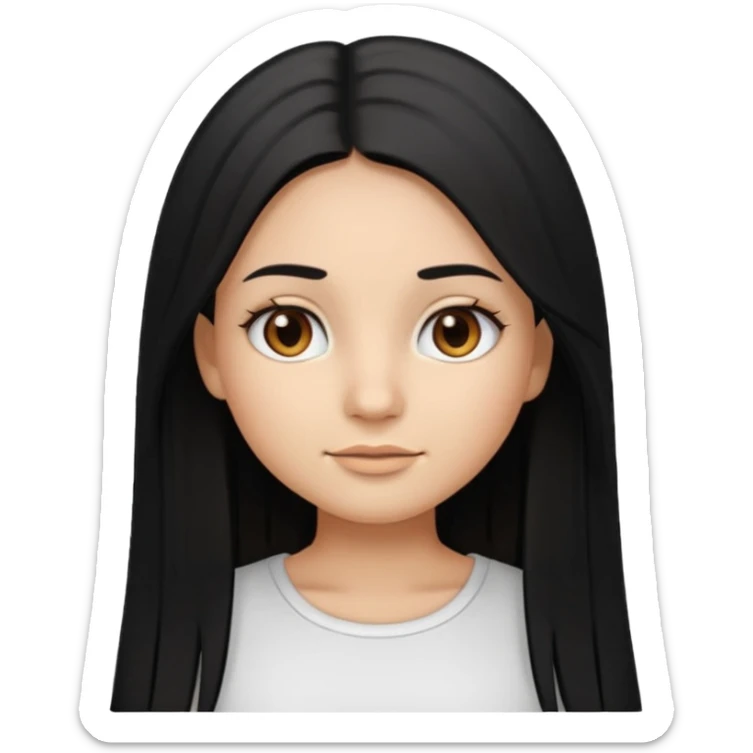 make a girl emoji with straight long black hair and blonde highlights and brown eyes with pretty eyelashes wearing a white top sticker