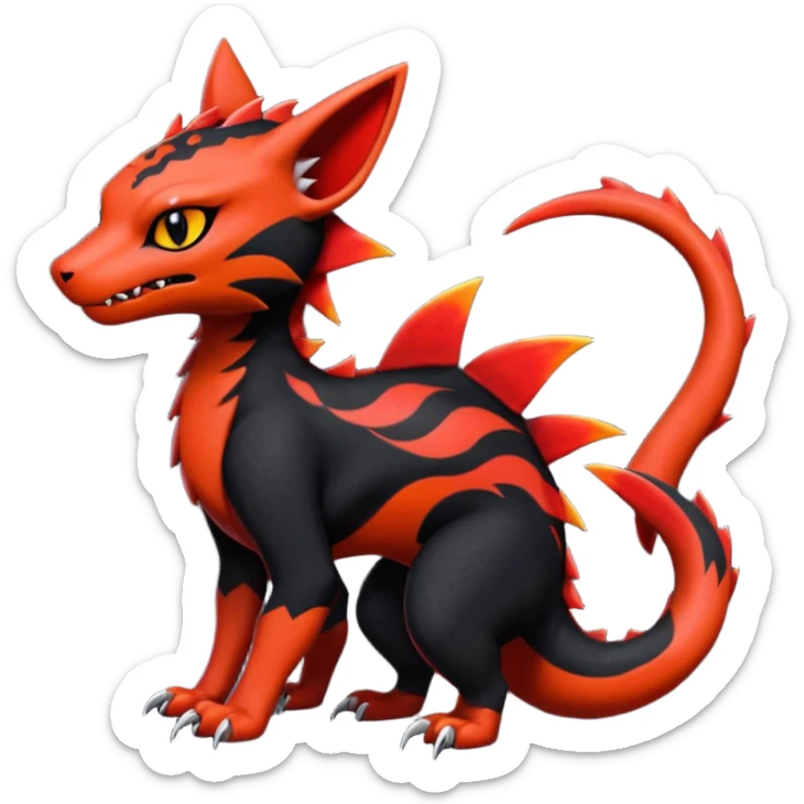 Cherry-Red and Jet-Black Fierce Fiery Mohawked Gothic Salandit-Litten-Torracat-hybrid-creature (full body) sticker