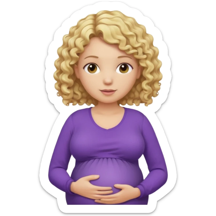 pregnant woman, blond curly hair, purple shirt, head, neck and abdomen only sticker