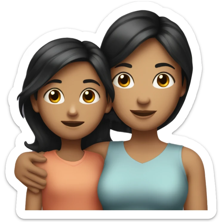 hug mother with short black hair and daughter with long brown hair sticker