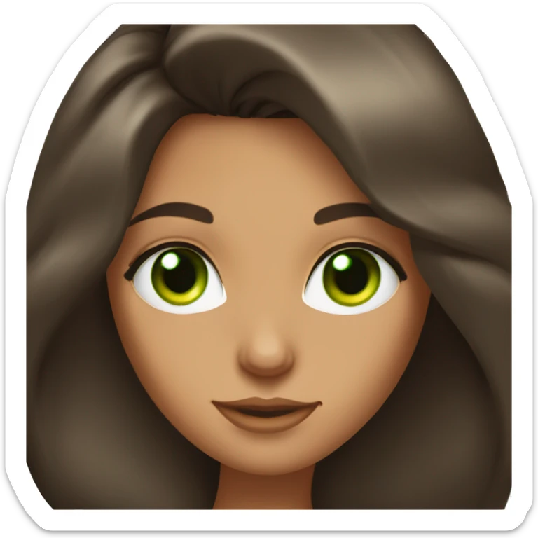 Tanned brunette girl with long eyelashes and medium dark blowout hair and green eyes sticker