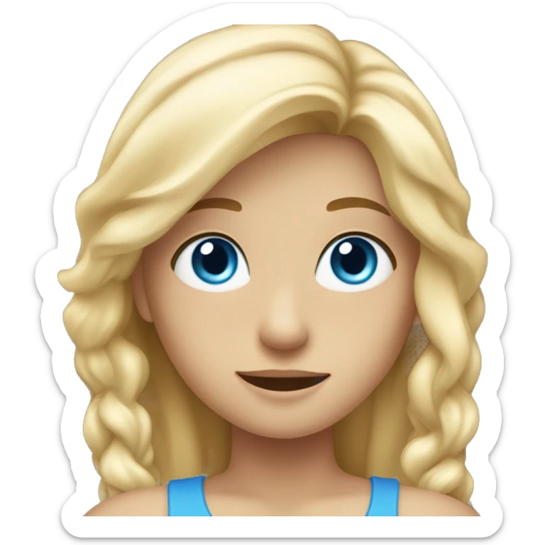 A blond girl with long hair, blue eyes raising one arm up sticker