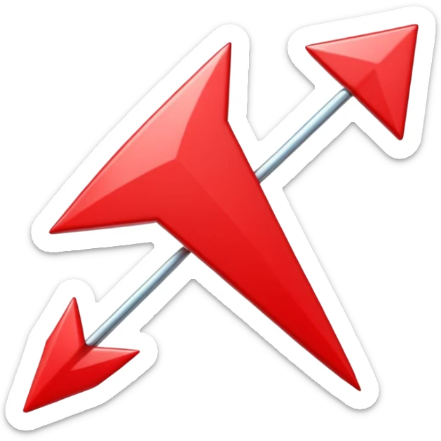 3D Apple style emoji of a pointed arrow, sleek and shiny, vibrant colors, floating on white background, soft shadows, high detail, playful and cute. sticker