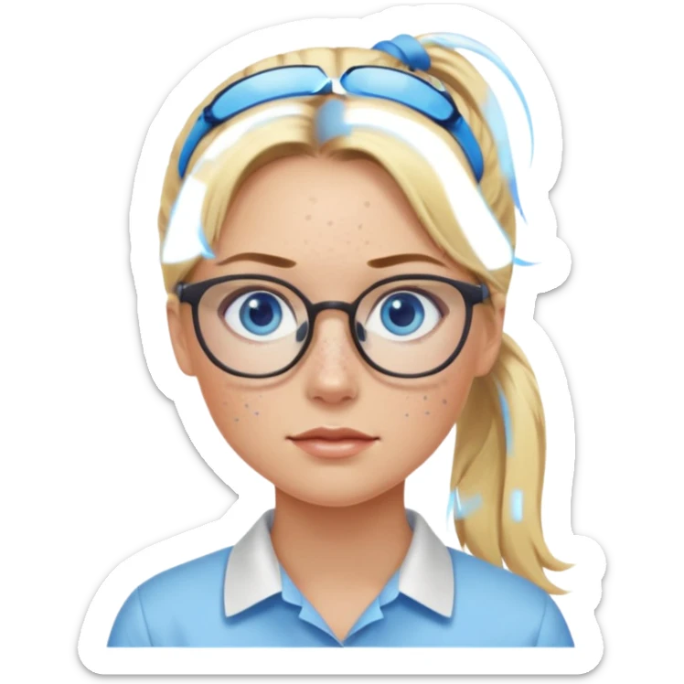 Just a head, blonde hair with lowlights in a ponytail, blue eyes, some freckles, a little older female ready to get some tasks done at work, no body and just one pony high on the back of the head sticker