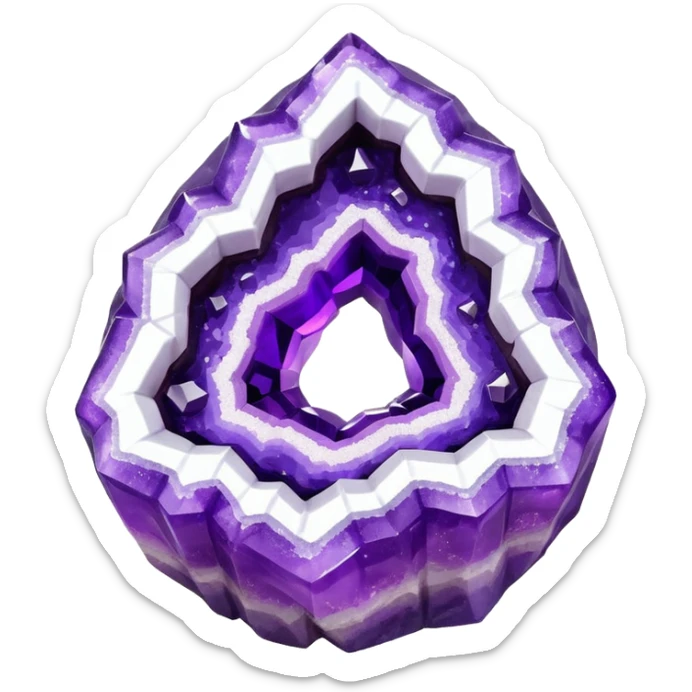 3D render of Rock Candy Geode, made entirely of dessert materials, glistening sugar crystal texture, sjagged translucent purple sugar crystals, delicious confectionery aesthetic, Apple emoji style, isolated on white background --v 6.0. sticker