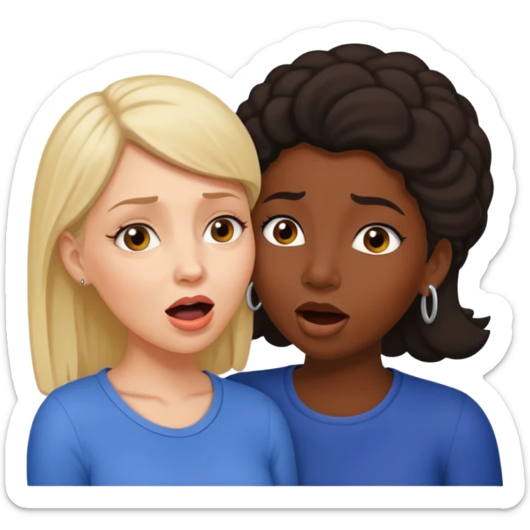 Devious cheerful white woman whispers in surprised embarrassed black woman's ear. sticker