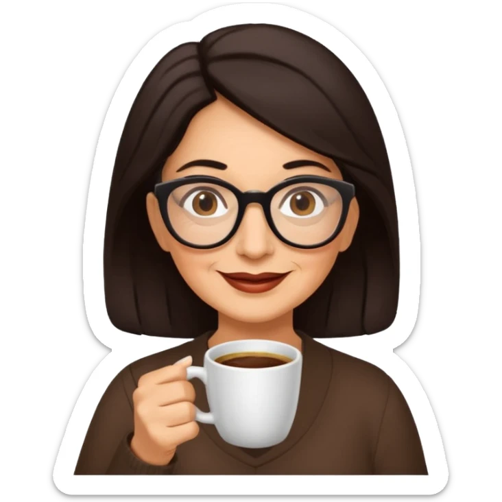 Perfect! Please add, enjoying coffee! 
Happy Older Hispanic woman with dark hair wearing glasses 
 sticker