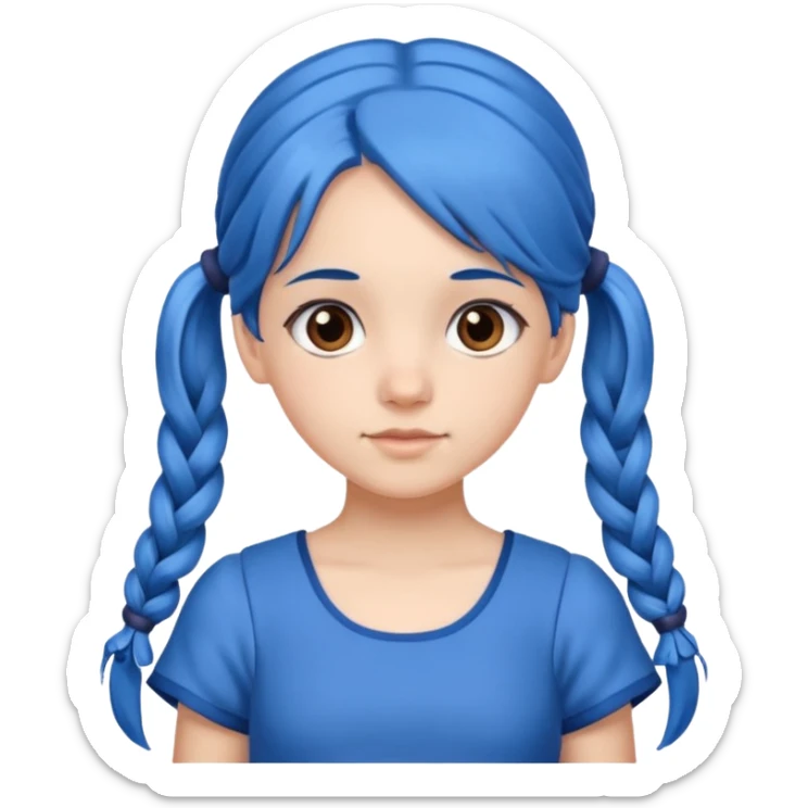 long blue hair girl in pig tails with brown eyes  sticker