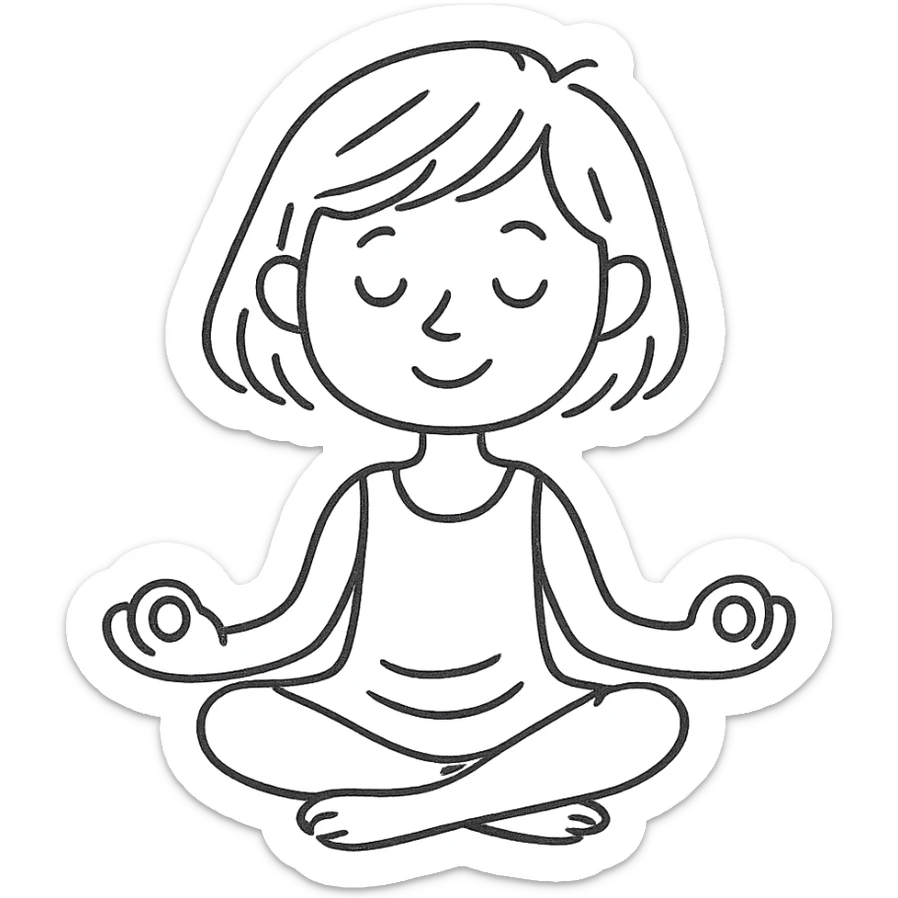 a blonde girl with a short haircut in a white dress sitting in a lotus position and meditating sticker