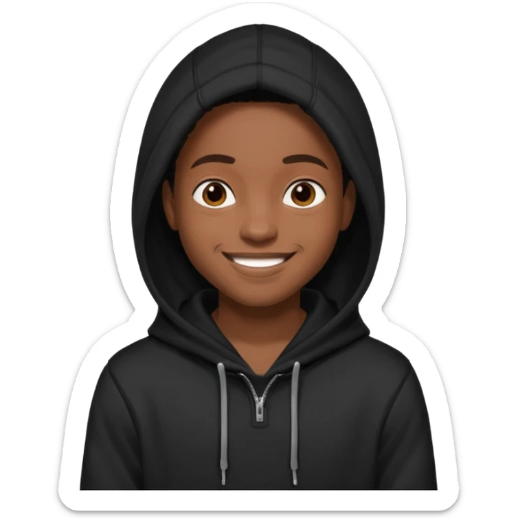 black young adult in a hoodie with care free persona sticker