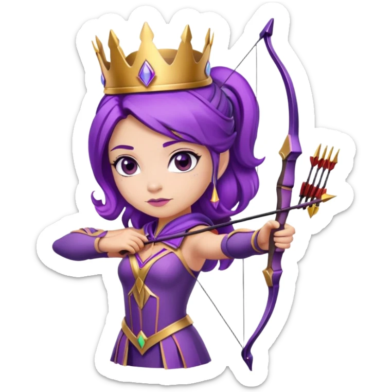 Archer Queen from Clash of Clans with purple hair, crown, bow and arrow, purple outfit sticker