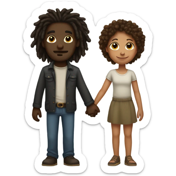 tall Darkskin man with dreads holding hands with a short curly haired brown girl  sticker