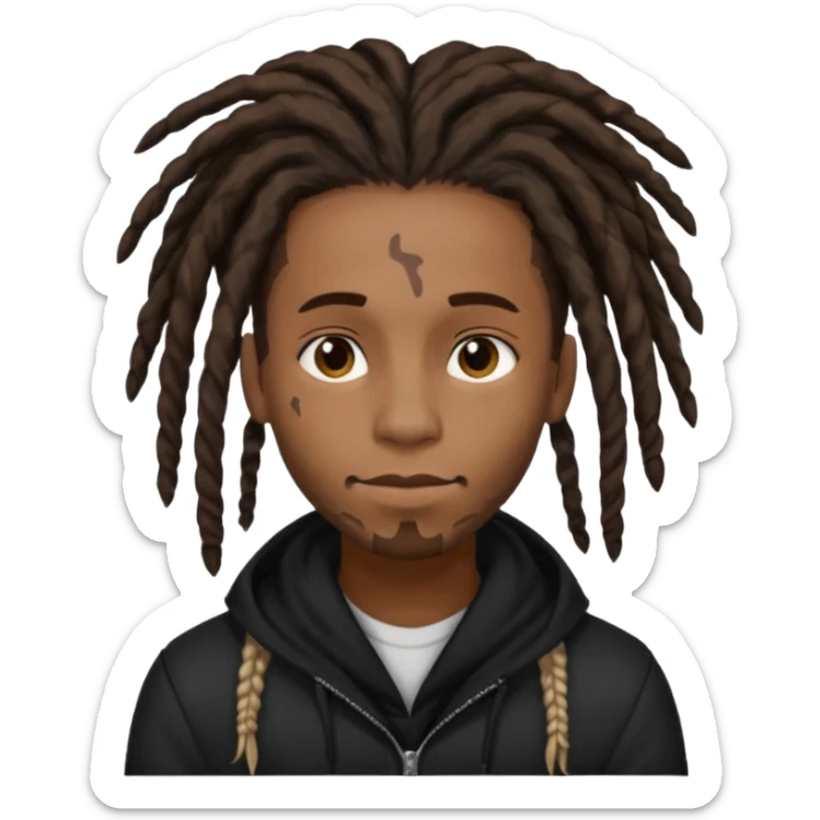 black male with dreads and a birthmark on his left cheek playboi carti in black clothing sticker