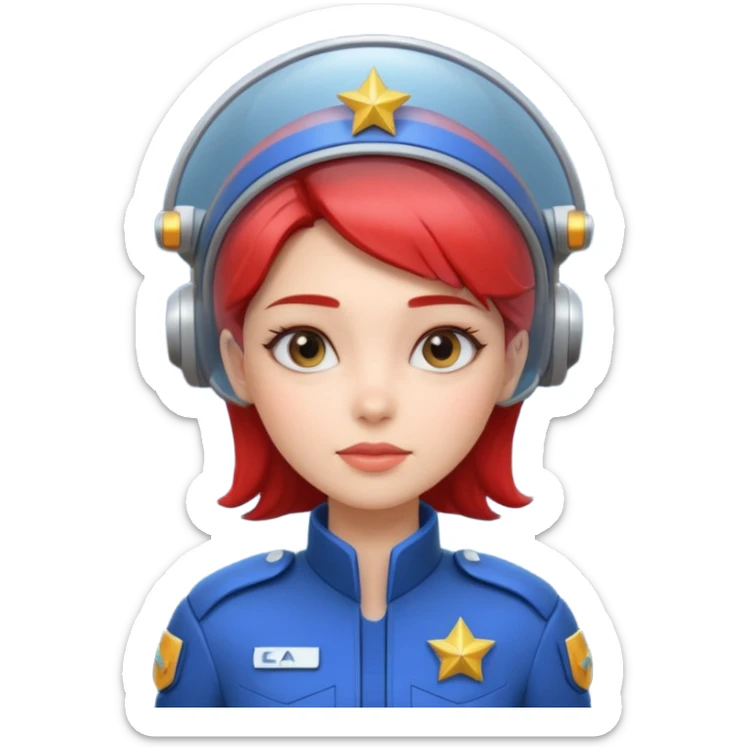 cute female spaceship captain portrait, head and shoulders only, futuristic uniform, captain badge, confident expression, 3D cartoon, mobile game icon style, clean background, no text, no watermark
 sticker