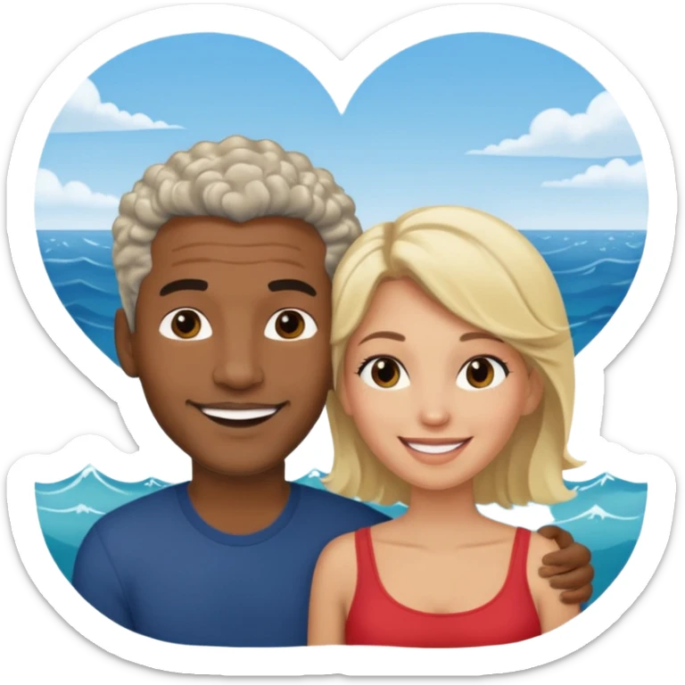 Black man salt n pepper hair smiling with blonde in love at ocean  sticker
