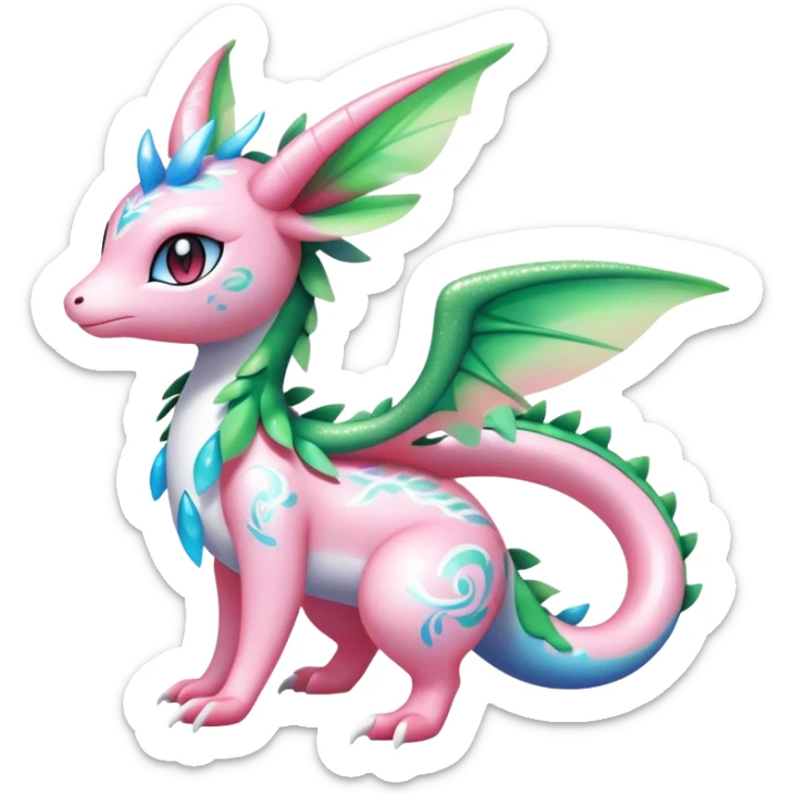 Shiny Exotic Cute Majestic Ethereal Sparkly Flygon-Sylveon-Shaymin-Meganium-Hybrid-Creature with white pattern-markings sticker