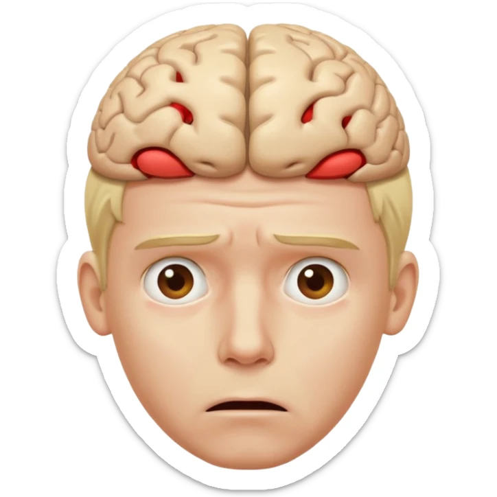 a worried blond man that dont know what to do and with the brain out of your opened head sticker