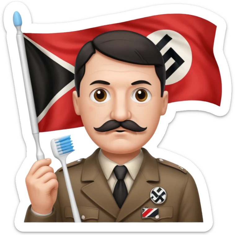 HITLER holding a nazi flag pls and pls turn his BEARD into a toothbrush mustache sticker