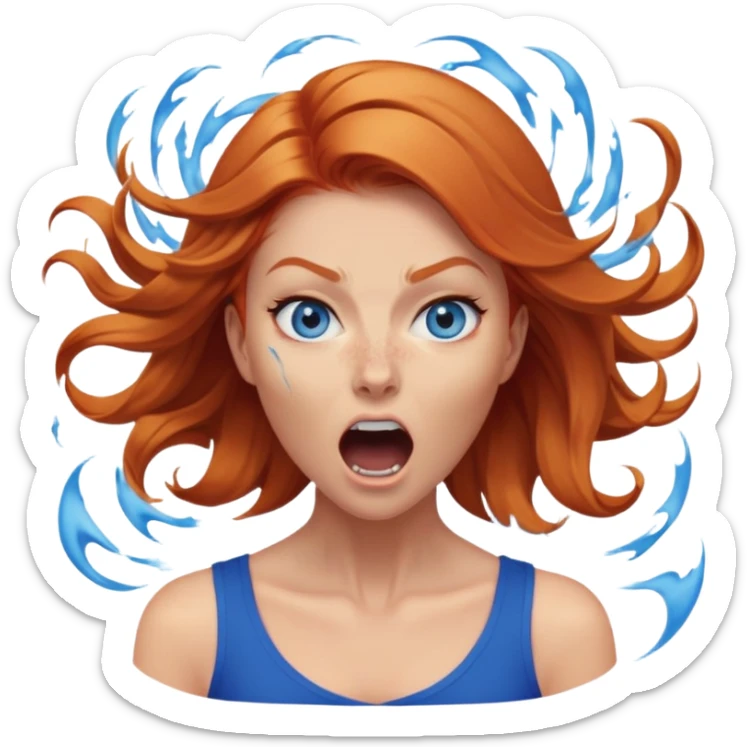 middle of face turning in to a black swirling vortex scream female ginger hair blue eyes sticker