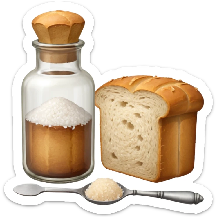 a one victorian bottle of salt and a loaf of bread - crochet needles and a ball of wool sticker