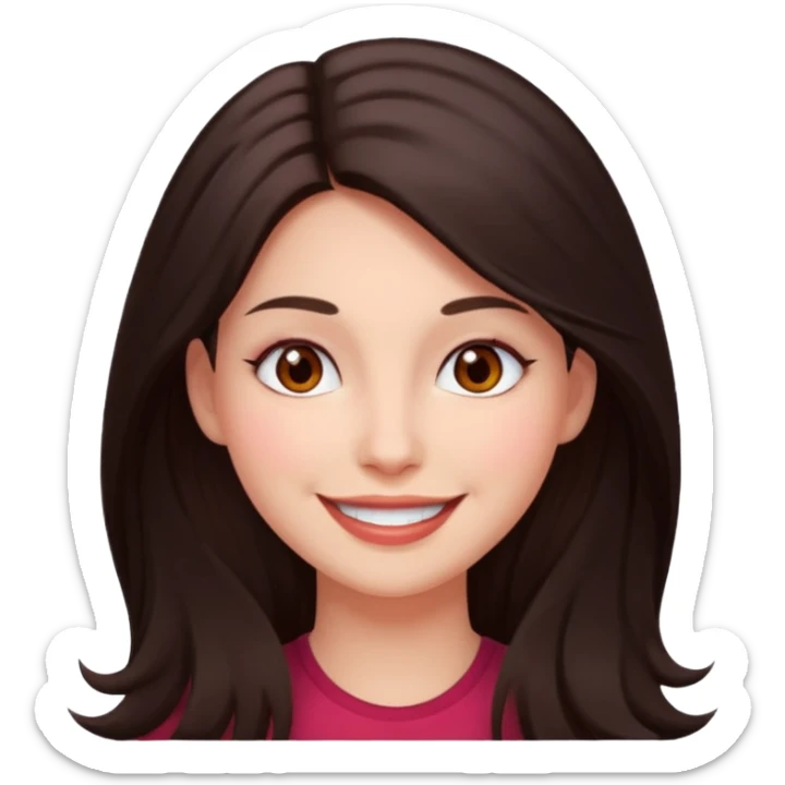An emoji featuring a woman with dark brown long hair, brown eyes, light pinkish skin, red cheeks sticker