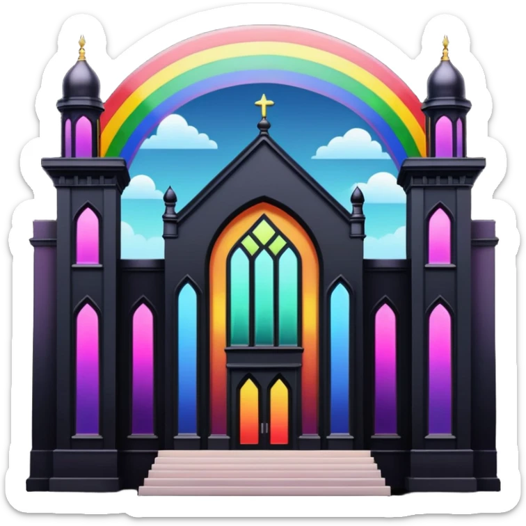 jewish synagogue temple in dark goth aesthetic style with black building and rainbow tint glass windows sticker