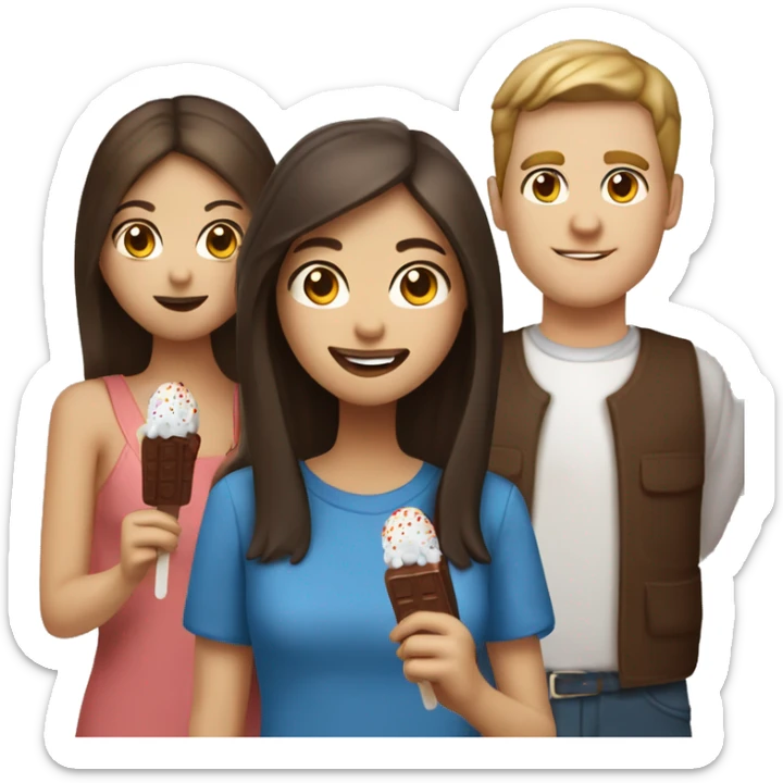 White guy with brown hair and blue eyes with Filipina girl couple eating chocolate popsicles sticker
