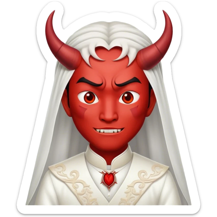 an asian male bride with the face of devil in wedding dress sticker