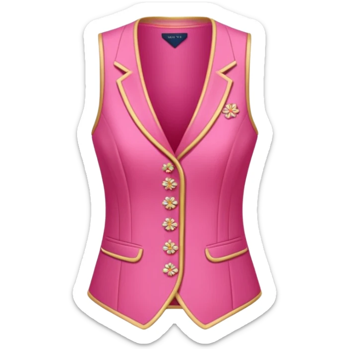 a stylish women’s vest, sleeveless, elegant and decorative design, in a bright pink color with small cute details, feminine and fancy look, no background, ONLY VEST sticker