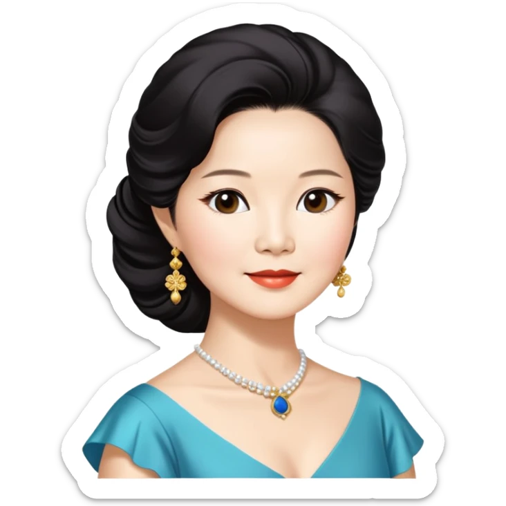 Teresa Teng famous Chinese singer with classic hairstyle, chest up portrait sticker