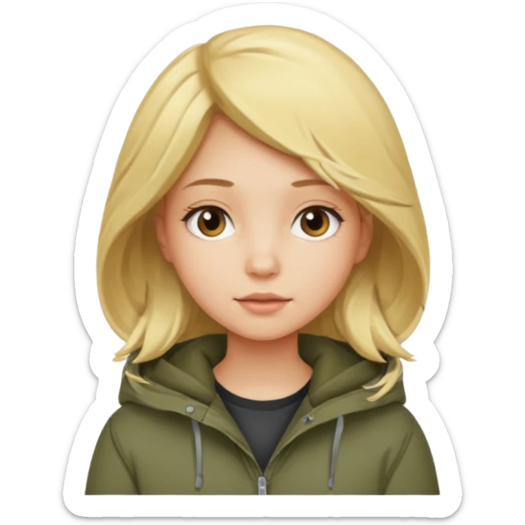 Girl wearing a parke sweatshirt with blonde hair sticker