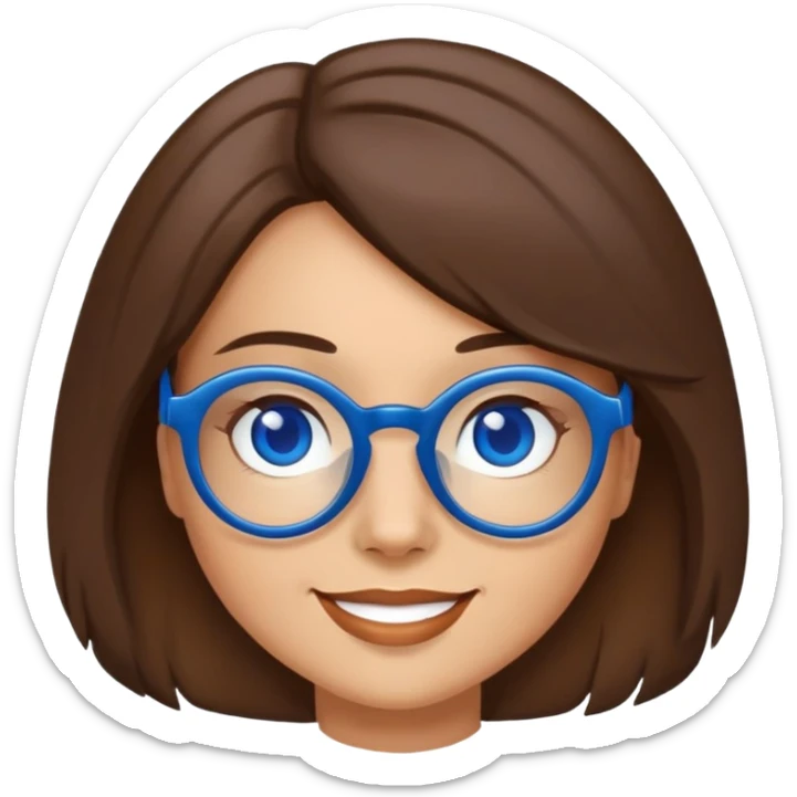 femme brune, ronde, yeux marrons, lunettes bleues, souriante, cheveux mi longs sticker