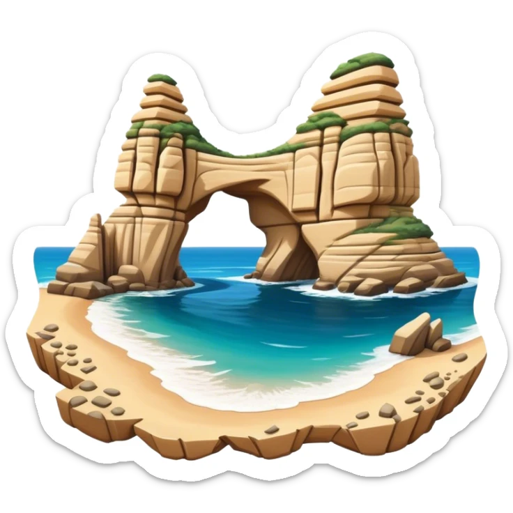 Cinematic Realistic Raouche Rocks Landmark Emoji, depicted with dramatic natural rock formations along the Beirut coastline rendered with intricate detail and dynamic natural lighting. sticker