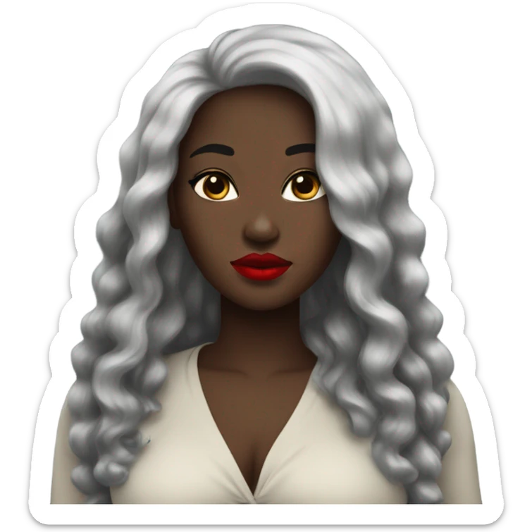 stunning black beauty, fat woman long black hair red lips sticker