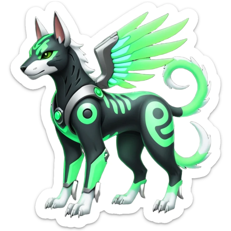 Black and green cyberpunk intricate neon glowing grey white futuristic cyborg-Houndoom-Tigress-Luxray-Gryphon-fusion (full body) sticker