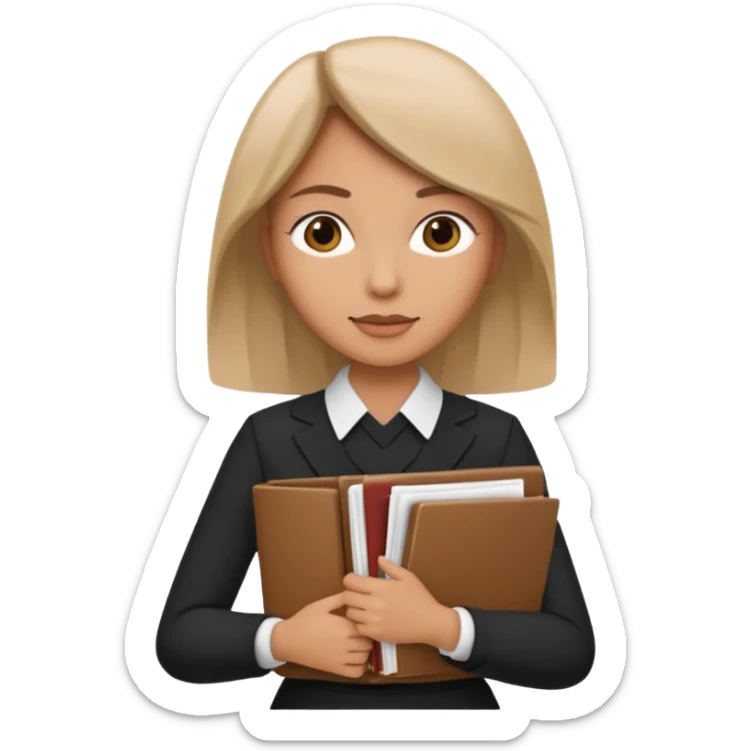 A woman wearing official dress and has a pile of documents in her hand  sticker