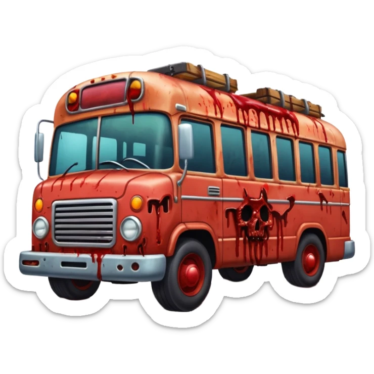 Zombie apocalypse bus..... in the style of your bleeding skull art. More blood and a zombies stuck to the grill that have been ran over. And chainsaws mounted to it to kill more zombies sticker
