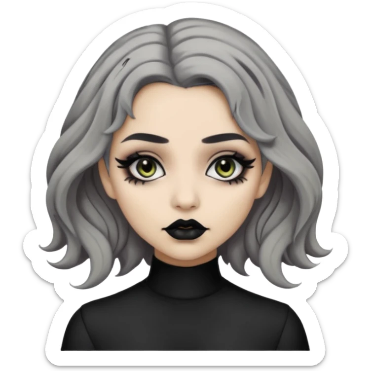  Beige olive skin  grey wavy hair black lips goth girl sticker